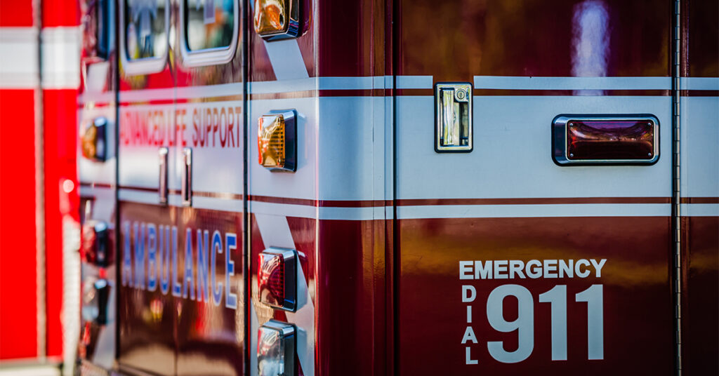 Ambulance standing by at the fire station waiting for a call